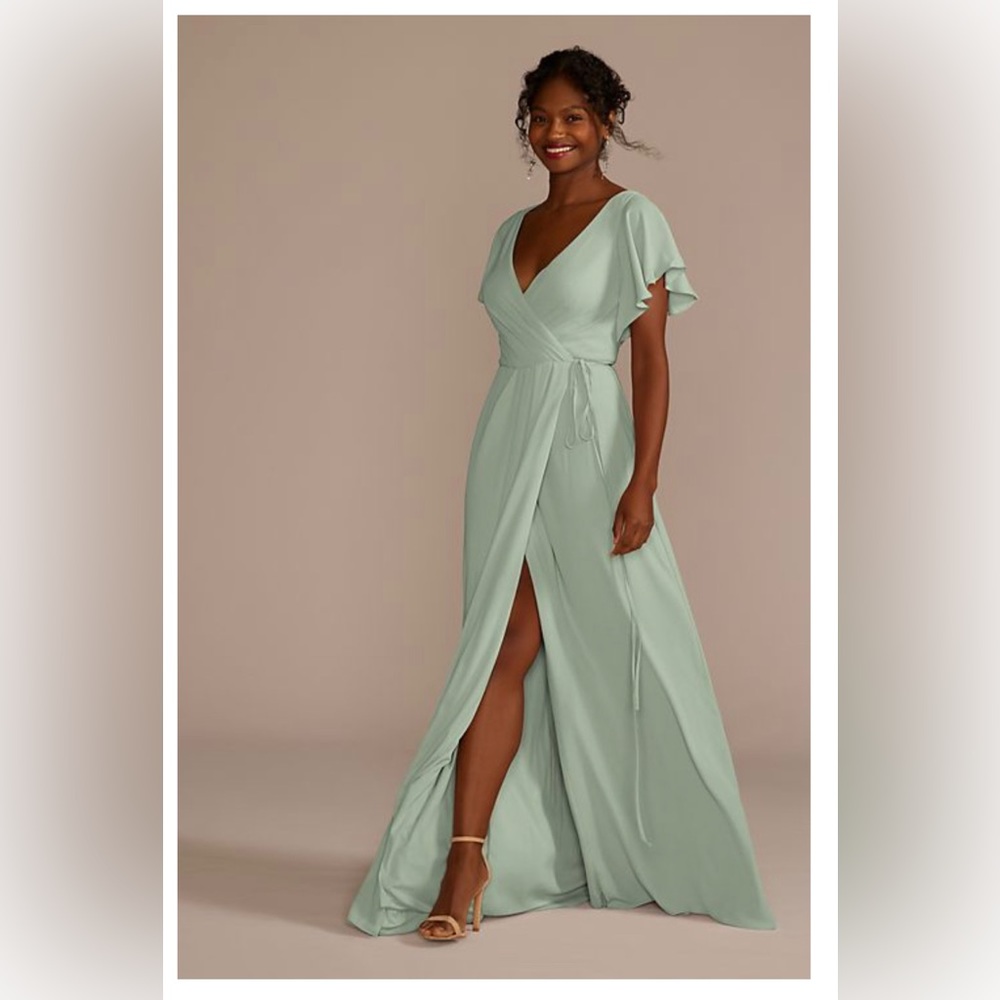 David’s Bridal - flutter sleeve georgette wrap bridesmaid dress